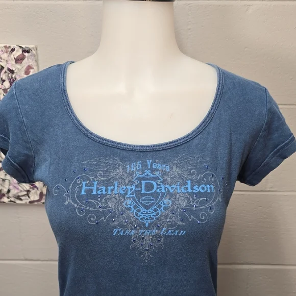 Harley-Davidson Women's Faded Blue Graphic Tee - Picture 3 of 11